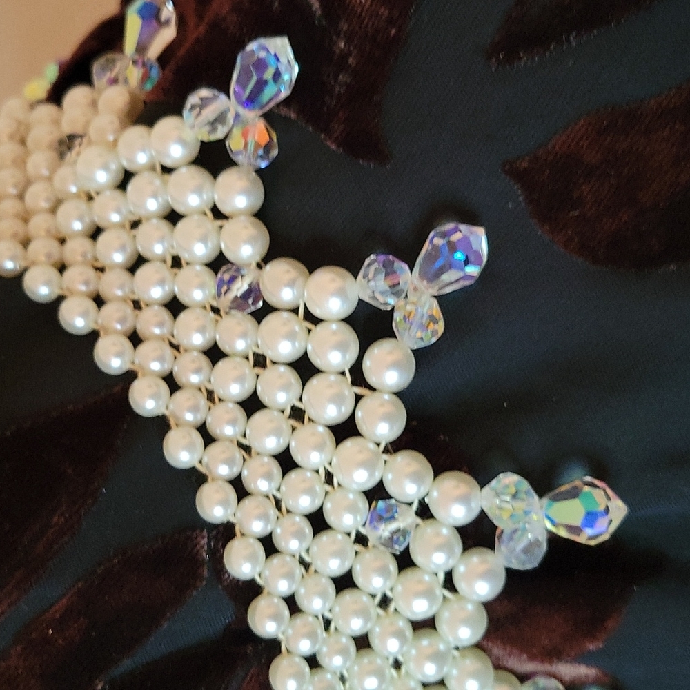 Vintage Faux Pearl & Crystal Statement Collar Necklace - Picture 2 of 7